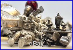 Vintage Sterling Silver 925 Mechanical (33) Charm Bracelet 82+G Moveable 3D Opal