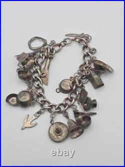 Vintage Sterling Silver 925 Southwestern Cooking Pans Charm Bracelet 6.75 30.7g