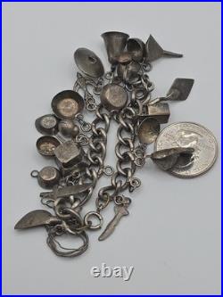 Vintage Sterling Silver 925 Southwestern Cooking Pans Charm Bracelet 6.75 30.7g