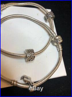 Vintage Sterling Silver Authentic 2 Signed Pandora Charm Bracelets Charms Ale