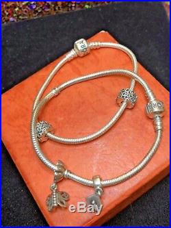 Vintage Sterling Silver Authentic 2 Signed Pandora Charm Bracelets Charms Ale