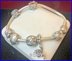 Vintage Sterling Silver Authentic Signed Pandora Charm Bracelet & Charms Ale