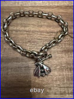 Vintage Sterling Silver Bee Happy Rolo Link Chain Charm Bracelet 8 Vintage Sterling Silver Bee Happy Rolo Link Chain Charm Bracelet 8