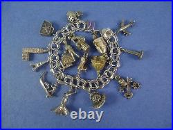 Vintage Sterling Silver Bracelet & 17 Mostly European Large Charms, 83 grams