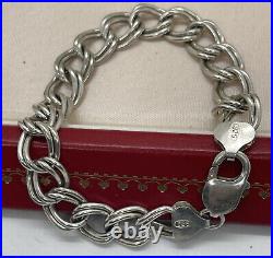 Vintage Sterling Silver Bracelet 925 Curb Link Charms Heavy 26 Grams 8