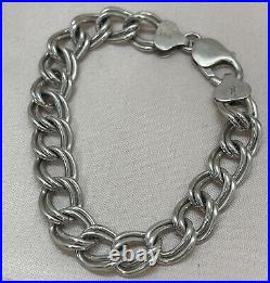 Vintage Sterling Silver Bracelet 925 Curb Link Charms Heavy 26 Grams 8