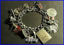 Vintage Sterling Silver Bracelet with 20 Charms, 81.7gr, 7.00, LOADED Movers