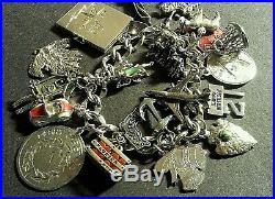 Vintage Sterling Silver Bracelet with 20 Charms, 81.7gr, 7.00, LOADED Movers