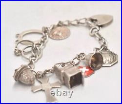 Vintage Sterling Silver Charm Bracelet 10 Charms 19cm Birmingham Hallmark