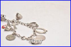 Vintage Sterling Silver Charm Bracelet 10 Charms 19cm Birmingham Hallmark