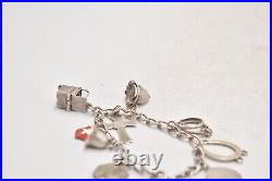 Vintage Sterling Silver Charm Bracelet 10 Charms 19cm Birmingham Hallmark