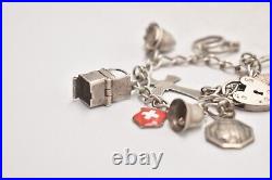 Vintage Sterling Silver Charm Bracelet 10 Charms 19cm Birmingham Hallmark