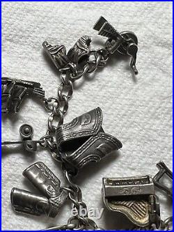 Vintage Sterling Silver Charm Bracelet 14 Unique Charms