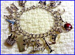 Vintage Sterling Silver Charm Bracelet & 16 Charms, Loaded 7.25 Mixed Theme