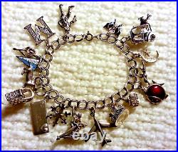 Vintage Sterling Silver Charm Bracelet & 16 Charms, Loaded 7.25 Mixed Theme