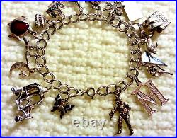 Vintage Sterling Silver Charm Bracelet & 16 Charms, Loaded 7.25 Mixed Theme