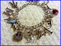 Vintage Sterling Silver Charm Bracelet & 16 Charms, Loaded 7.25 Mixed Theme