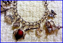 Vintage Sterling Silver Charm Bracelet & 16 Charms, Loaded 7.25 Mixed Theme