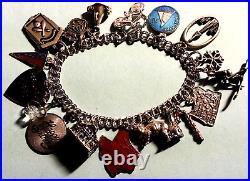 Vintage Sterling Silver Charm Bracelet & 18 Charms, 7 Loaded 54 gr Travel/Mixed