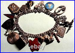 Vintage Sterling Silver Charm Bracelet & 18 Charms, 7 Loaded 54 gr Travel/Mixed