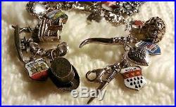 Vintage Sterling Silver Charm Bracelet & 20 Charms 52.9g, 7.25, Articulate, Euro