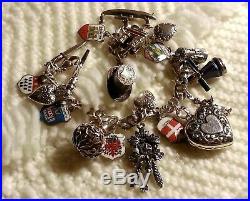 Vintage Sterling Silver Charm Bracelet & 20 Charms 52.9g, 7.25, Articulate, Euro