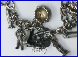 Vintage Sterling Silver Charm Bracelet 20 Early Charms Some Military& British
