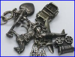 Vintage Sterling Silver Charm Bracelet 20 Early Charms Some Military& British