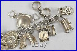 Vintage Sterling Silver Charm Bracelet 24 Charms Scale Wringer Horseshoe Mailbox