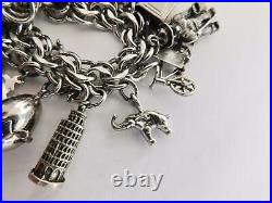 Vintage Sterling Silver Charm Bracelet 28 Charms 14 Mechanical JB 121grams VB