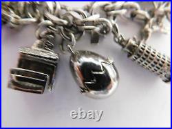 Vintage Sterling Silver Charm Bracelet 28 Charms 14 Mechanical JB 121grams VB