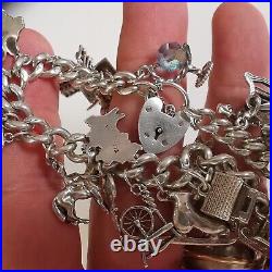 Vintage Sterling Silver Charm Bracelet 30+ Charms P9348 8
