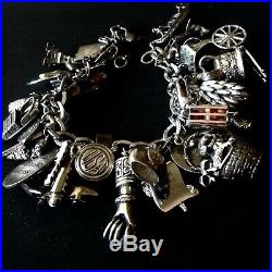 Vintage Sterling Silver Charm Bracelet 35 Charms 127gm Heirloom And Travel Theme