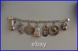 Vintage Sterling Silver Charm Bracelet & 7 Charms Castelan Eagle 15