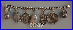 Vintage Sterling Silver Charm Bracelet & 7 Charms Castelan Eagle 15