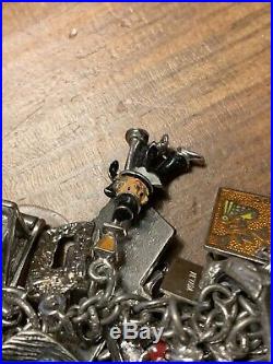 Vintage Sterling Silver Charm Bracelet 79 Charms, Movable
