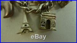 Vintage Sterling Silver Charm Bracelet Bernhard Hertz Danish Eiffel Tower Kiwi