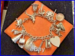 Vintage Sterling Silver Charm Bracelet & Charms 3-d 1960's 42 Grs Loaded Charms