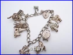 Vintage Sterling Silver Charm Bracelet Clock, Cable Car, Tea Pot, Scorpion