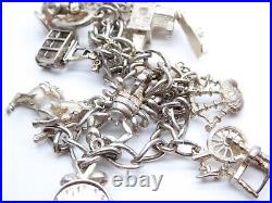 Vintage Sterling Silver Charm Bracelet Clock, Cable Car, Tea Pot, Scorpion