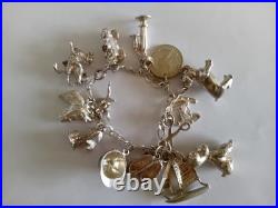 Vintage Sterling Silver Charm Bracelet Dogs Horses Welsh Dragon Boat Car Shoes