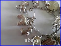 Vintage Sterling Silver Charm Bracelet Dogs Horses Welsh Dragon Boat Car Shoes