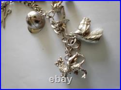 Vintage Sterling Silver Charm Bracelet Dogs Horses Welsh Dragon Boat Car Shoes