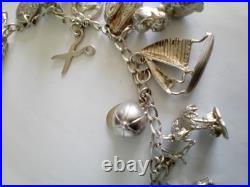 Vintage Sterling Silver Charm Bracelet Dogs Horses Welsh Dragon Boat Car Shoes