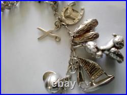 Vintage Sterling Silver Charm Bracelet Dogs Horses Welsh Dragon Boat Car Shoes