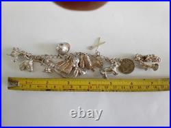 Vintage Sterling Silver Charm Bracelet Dogs Horses Welsh Dragon Boat Car Shoes