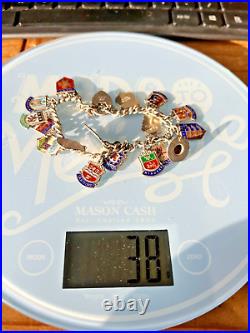 Vintage Sterling Silver Charm Bracelet Enamel Badges 19 Charms 925 6 3/4 38g