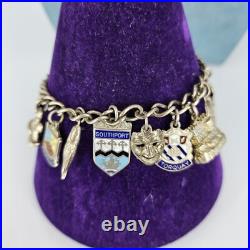 Vintage Sterling Silver Charm Bracelet Enamel Bagdes 20 Charms 7 Long 40g 925