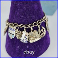 Vintage Sterling Silver Charm Bracelet Enamel Bagdes 20 Charms 7 Long 40g 925