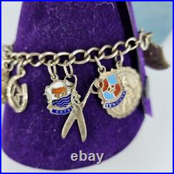 Vintage Sterling Silver Charm Bracelet Enamel Bagdes 20 Charms 7 Long 40g 925